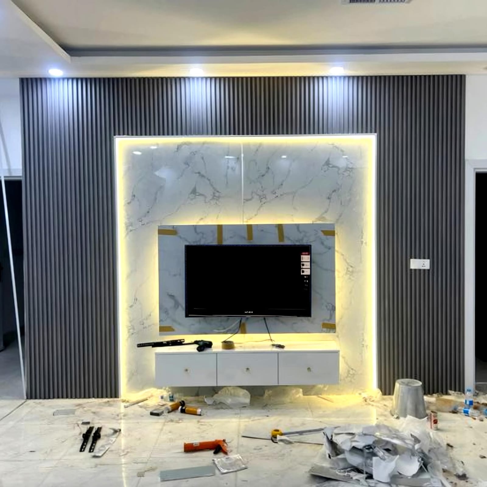 TV panel work by Blue Sea Interior Design